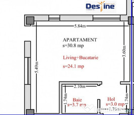 Apartament 1 cameră 30,8 mp + CURTE 70 mp cartier HLINCEA -