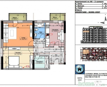 2 camere decomandat 77 mp 10 min n teclu