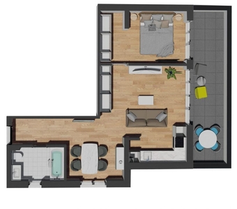 Apartament de 2 camere semifinisat, 53,45 mp, terasa 15,36 mp, zona VI