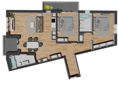 Apartament de 3 camere semifinisat, 87,89 mp, balcon 6,21 mp, zona VIV