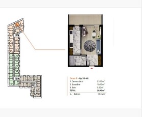 Apartament 1 camera, 38,45 mp, terasa 10,24 mp, panorama, cartier Sopor