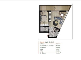 Apartament 2 camere, 58,08 mp, terasa 19,83 mp, panorama, cartier Sopor