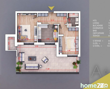 Apartament 2 camere cu terasa zona Palllady