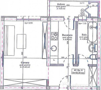 Apartament cu o camera, semifinisat, 32 mp, balcon 4mp, parc