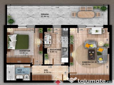 Apartament deosebit 2 camere decomandate cu terasa 21 mp The