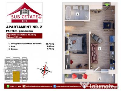 Apartament cu 2 camere decomandat 55 mp