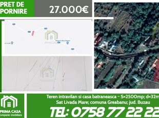 Teren intravilan cu casa batraneasca ~ comuna Grebanu ~ S=2500mp, d=32m ~ Pret: 27.000