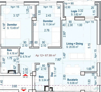 Apartament 3 camere FINISAT sup.68 mp, 2 bai, parcare inclusa Floresti