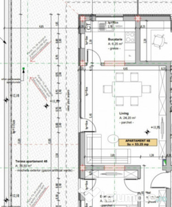 Apartament de 2 camere, 53,25 mp, semifinisat, decomandat, z