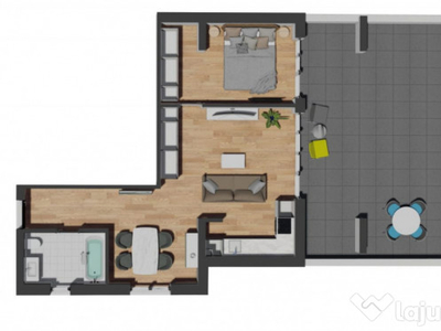 Apartament de 2 camere semifinisat, 53,45 mp, terasa 60,31 m
