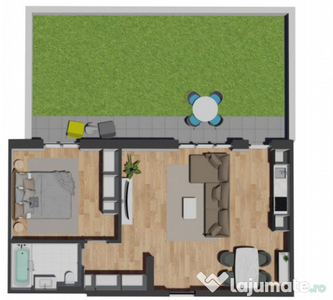 Apartament de 2 camere semifinisat, 57,45 mp, curte 49,97 mp