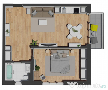 Apartament de 2 camere semifinisat, 57,51 mp, balcon 4,20 mp