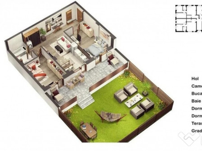 Apartament de 3 camere, 55 MP, gradina, terasa, zona Stejaru