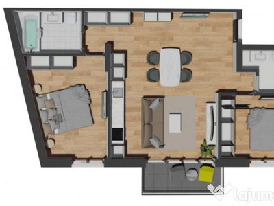 Apartament de 3 camere semifinisat, 68,44 mp, balcon 4,20 mp