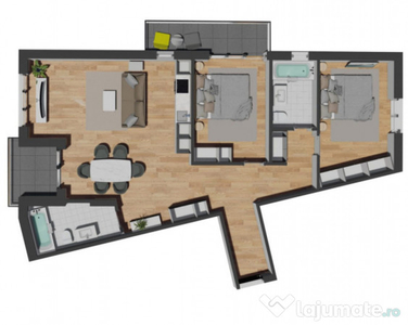 Apartament de 3 camere semifinisat, 87,89 mp, balcon 6,21 mp