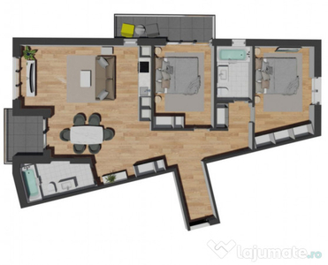 Apartament de 3 camere semifinisat, 87,89 mp, zona VIVO