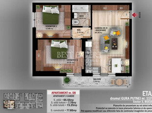 3 Camere Zona Linistita-Aproape de facilitati /600 m STB