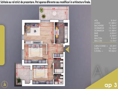 (AP.3/1/A) 3 camere Titan - Pallady - Metrou Nicolae Teclu - Estimobiliar
