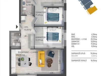 Apartament 3 camere , etaj intermediar, 70 mp , zona Regal!