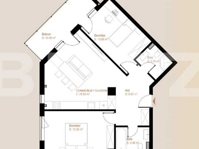 Apartament semifinisat 3 camere, 71,45 mp + balcon 10,09 mp, zona Vivo