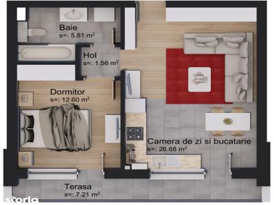 Apartament tip studio cu terasă de 7mp