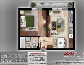 Apartament de 2 camerere zona Astra,