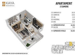 Apartament 2 camere 53.25mp