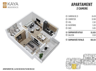 Apartament 2 camere 60.15mp