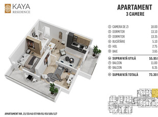 Apartament 3 camere 73