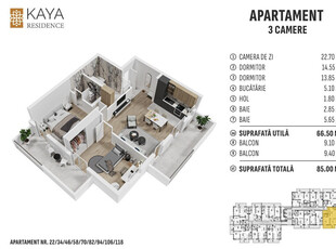 Apartament 3 camere 85mp