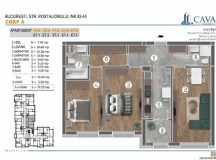 Apartament 4 camere, 73mp, parcare, beci 8mp, Dambu Rotund