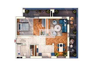 Apartament cu 2 camere, 55.32mp