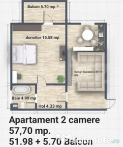 Apartament 2 camere, 57 mp, zona Miroslava