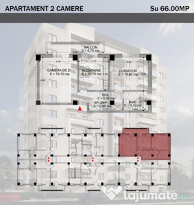 Apartament 2 camere, decomandat, 66mp, cartier Rovine