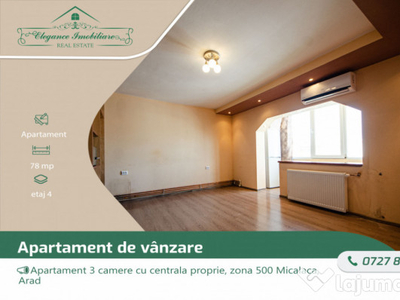 Apartament 3 camere cu centrala proprie, zona 500 Micalaca,