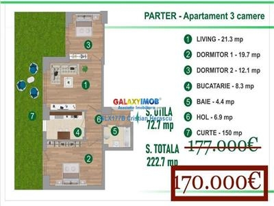 Colentina Apartament Parter 3 camere 73 mp + Curte Proprie 150 mp