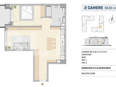 Apartament finisat, 2 camere, orientare VESTICA, zona semicentrala