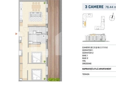 Apartament finisat, terasa generoasa, zona SEMICENTRALA