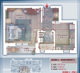 Garsoniera Geam Baie-300 m STB / credit ipotecar 15%