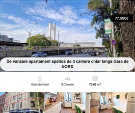 De vanzare apartament spatios de 3 camere langa Gara de NORD