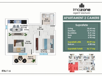 Apartament 2 camere Militari, 2 camere, decomandat