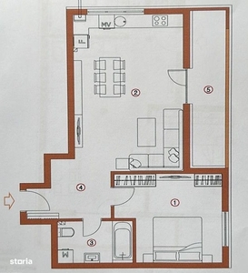 Apartament 2 camere, 59mp, etaj intermediar, terasa 9mp, orientare SUD