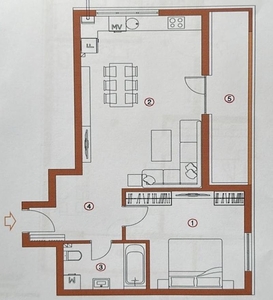 Apartament 2 camere, 59mp, etaj intermediar, terasa 9mp, orientare SUD, zona BMW