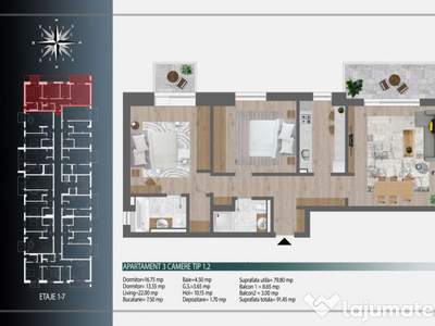 3 camere Decomandat Nou Finalizat Mobilat 6 minute Metrou