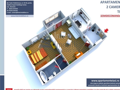 Apartament Lux de 2 camere, 44mp, etaj intermediar, parcare, zona Terr