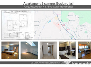 Apartament 3 camere 73mp, proprietar Bucium