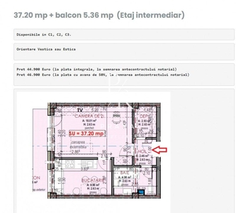 Apartament 1 camera, 37.20 mp + balcon 5.36 mp, Etaj intermediar! Finisat!