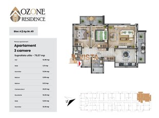 Ozone Residence, Apartament 3 camere79 mp utili, Zona CoresiTractorul, Brasov