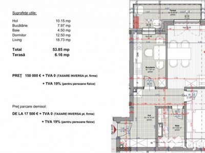 Apartament 2 camere 53 mp, terasa, Intre Lacuri