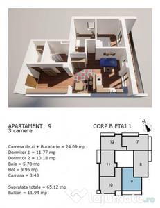 Apartament 3 camere in bloc nou Ego Residence Corneliu Coposu